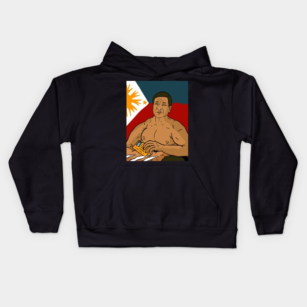 duterte doing coke, a Filipino satirical cartoon. Philippines. Kids Hoodie by JJadx